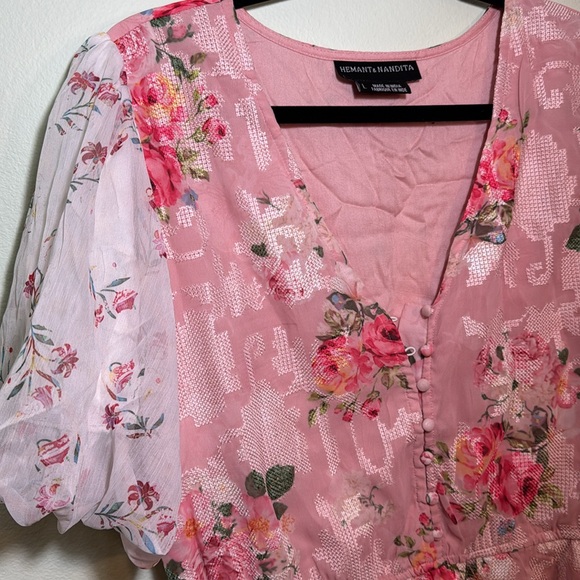 Anthropologie L Hemant & Nandita rose garden pink blouse - Picture 7 of 14